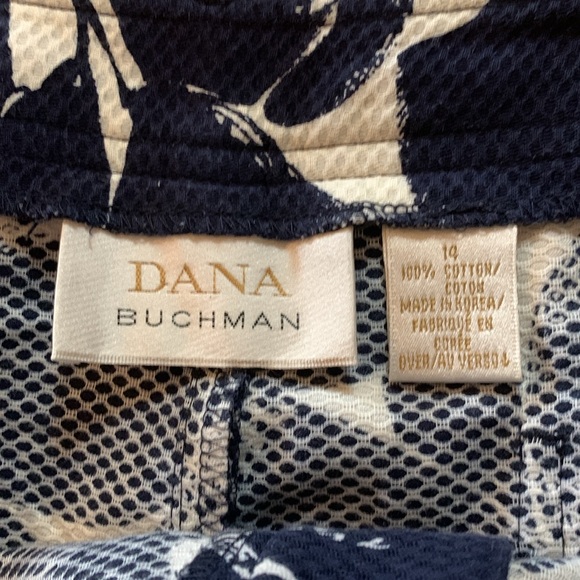 DANA BUCHMAN PANT SZ 14 NAVY/WHITE FLORAL 100%COTTON POCKETS/LOOPS FRONT ZIPPER - Picture 5 of 6